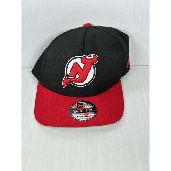 New Era New Jersey Devils 9FIFTY A-Frame Adjustable SnapBack Black/Red Cap Hat - Picture 1 of 5